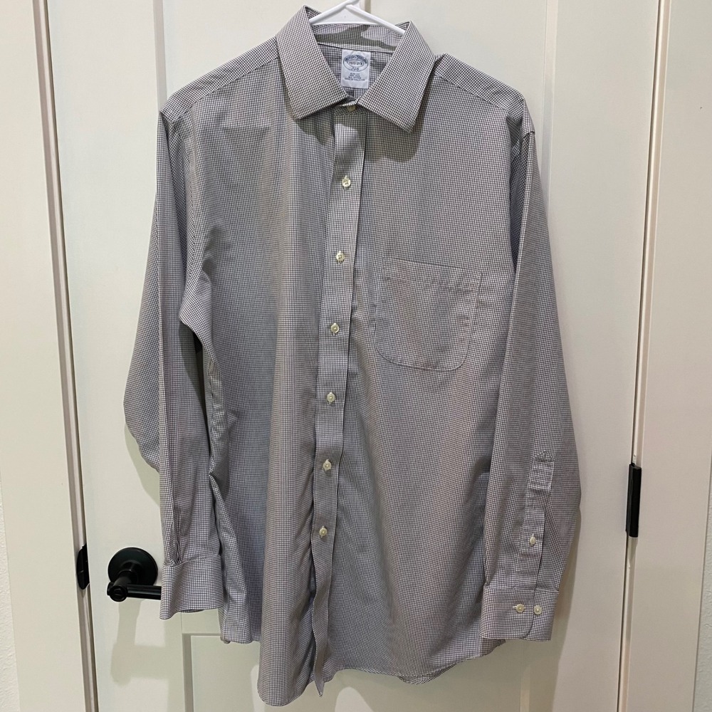 Brooks Brothers Men's Long Sleeve Shirt.  Black/White Check. 15 1-2-2/3. Cotton.